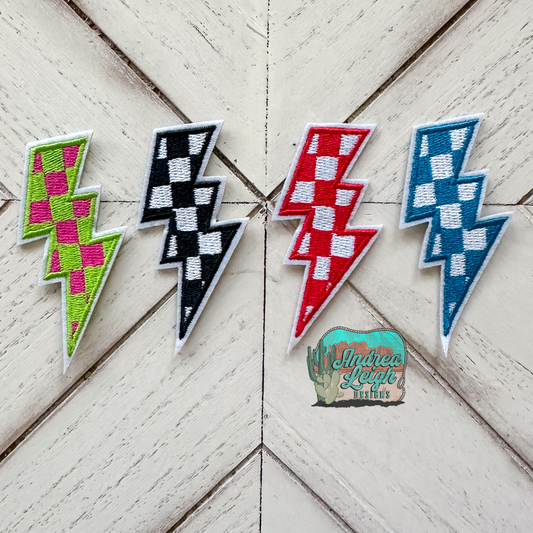 Checkered Lighting Bolt 2 Embroidered Patch