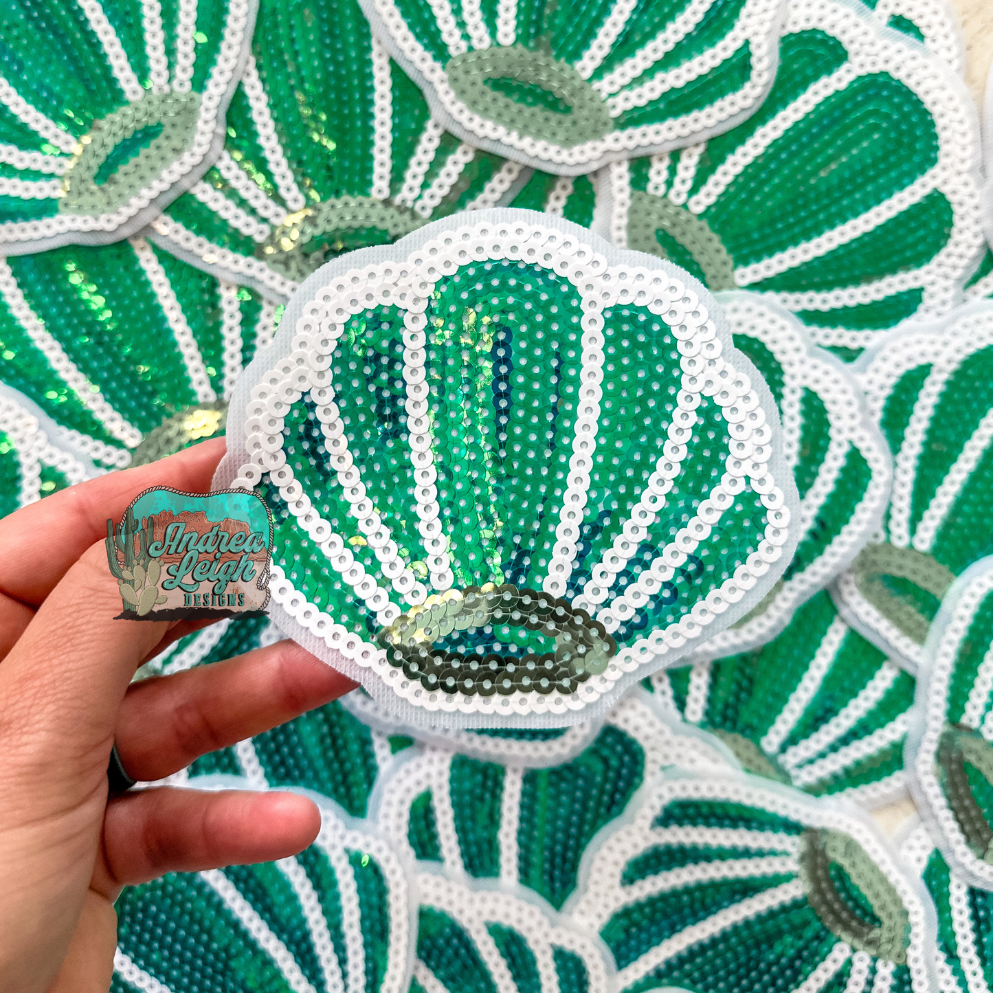 Green Shell Sequin Embroidered Patch