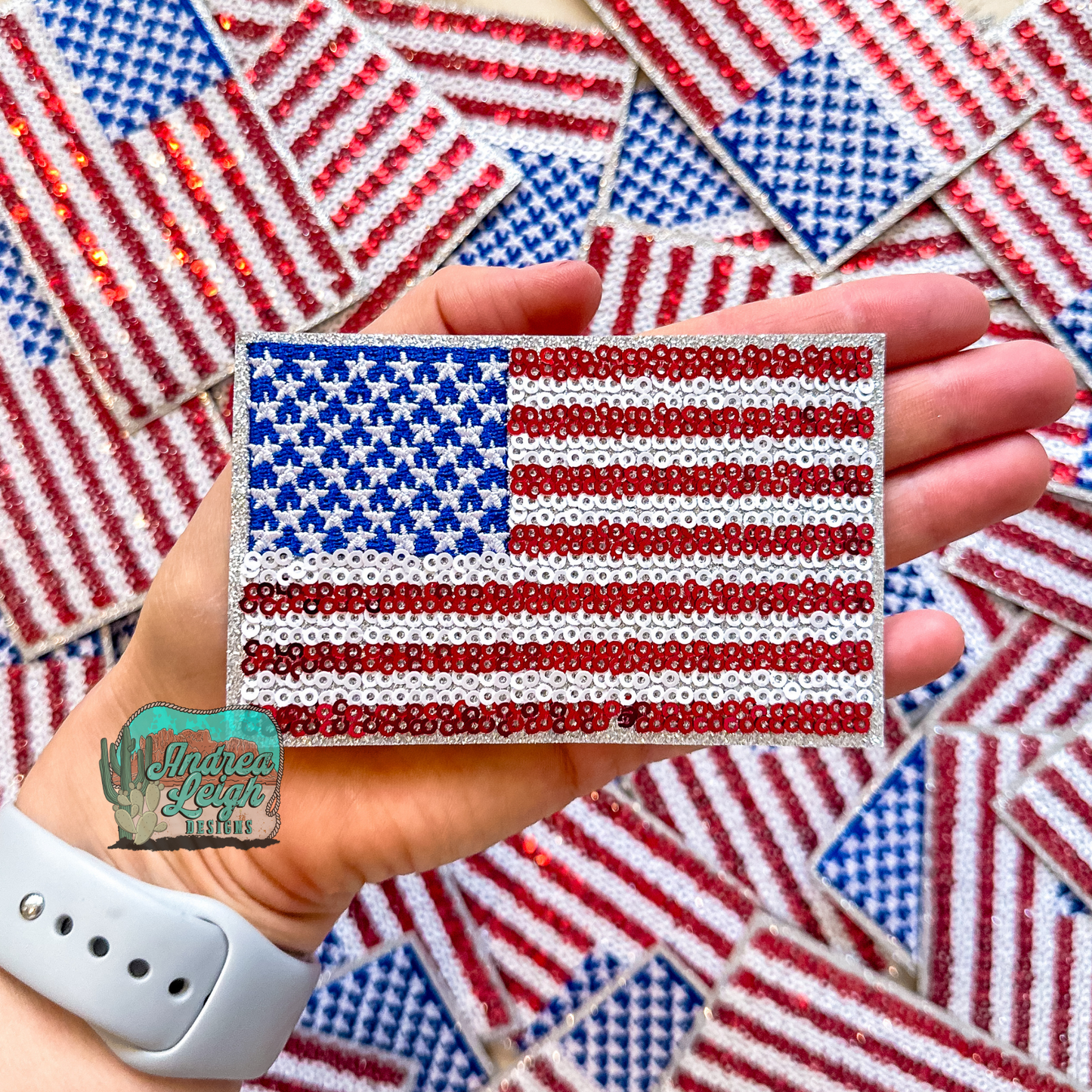 American Flag Sequin Embroidered Patch