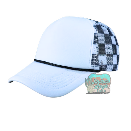 White and Black Checkered Trucker Hat