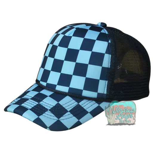 Blue/Light Blue Checkered Front Trucker Hat