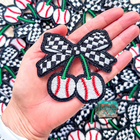 Glitter Baseball Cherries Embroidered Patch
