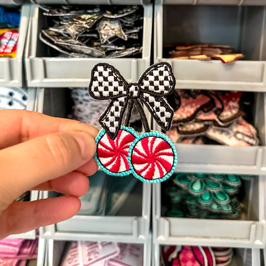 Candy Cane Cherries Embroidered Patch