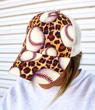Leopard Baseball Mesh Ponytail Cap