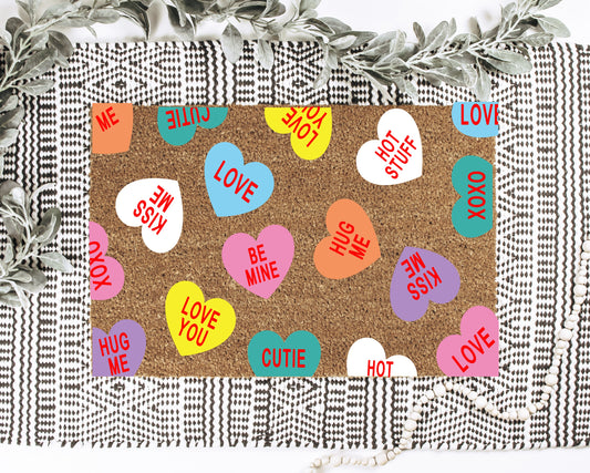 Candy Hearts With Sayings Doormat