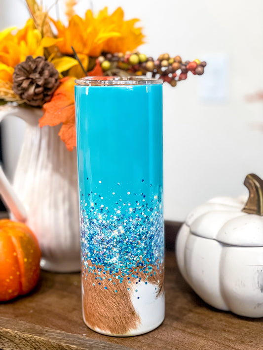 Discounted Highland Cow Turquoise Glitter Tumbler