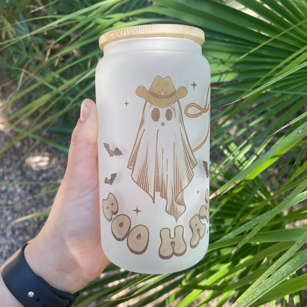 Boo Haw Sublimation Glass Can