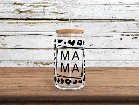 Mama Leopard Print Glass Can