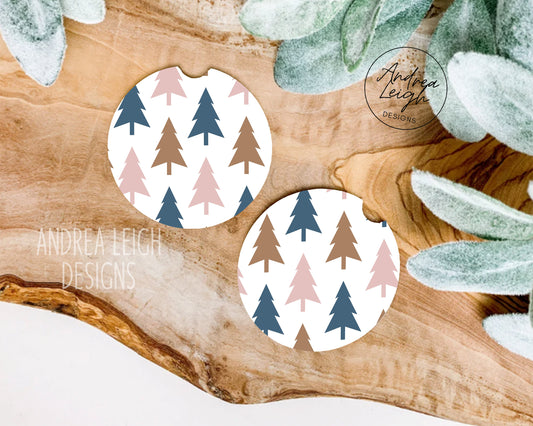 Boho Christmas Trees Car Coasters