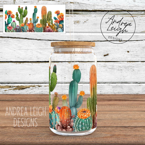 Cactus Sublimation Glass Can Wrap