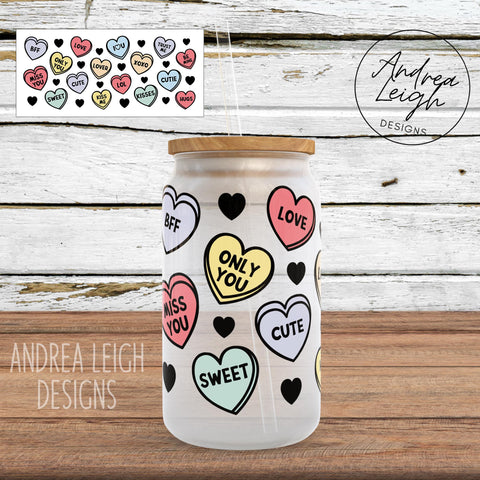 Candy Hearts Sublimation Glass Can Wrap