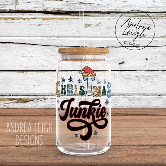 Christmas Junkie Sublimation Glass Can