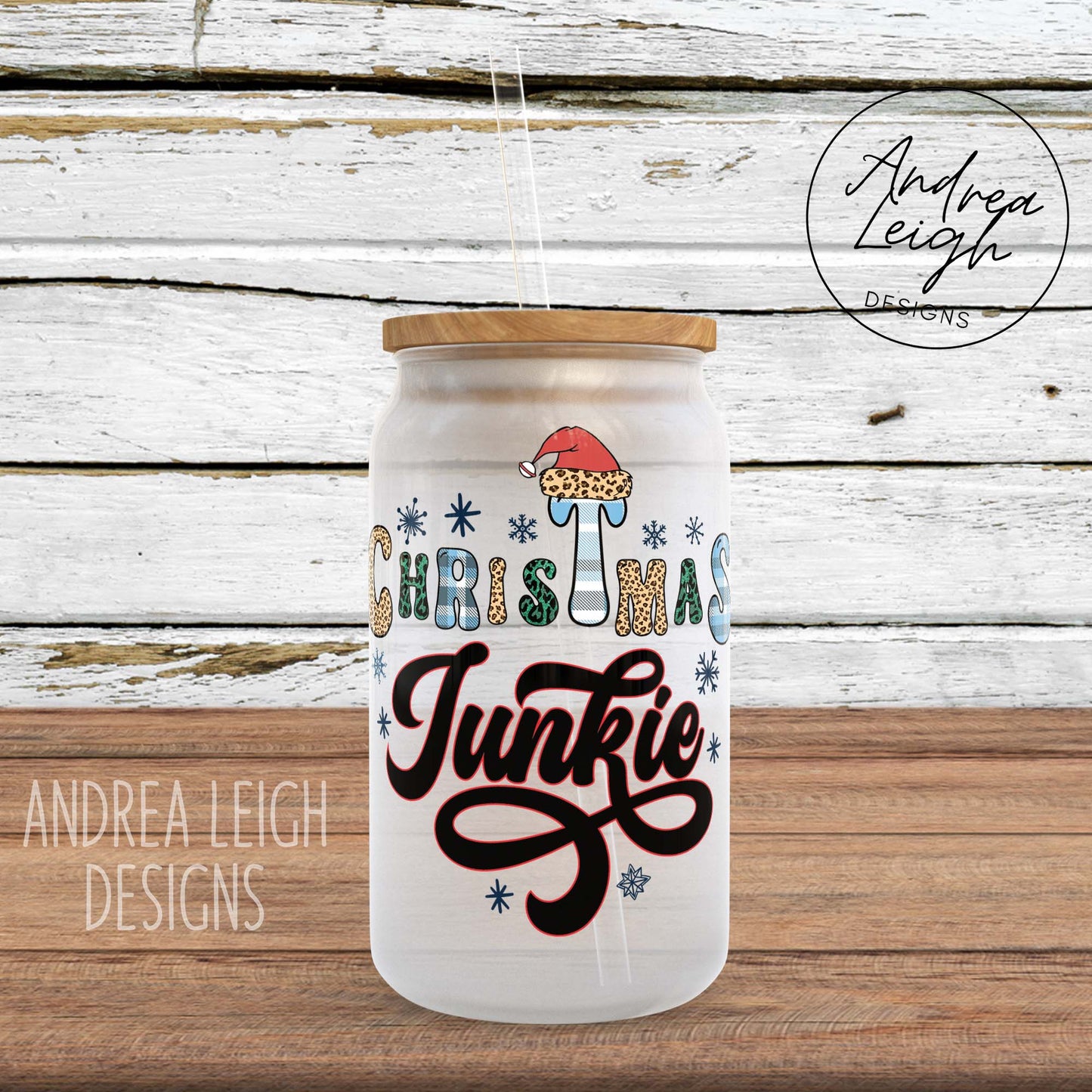 Christmas Junkie Sublimation Glass Can