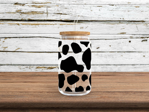 Cow Print Sublimation Glass Can