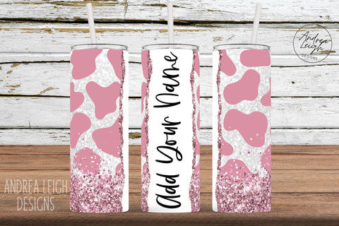 Pink Cow Print Personalized Tumbler