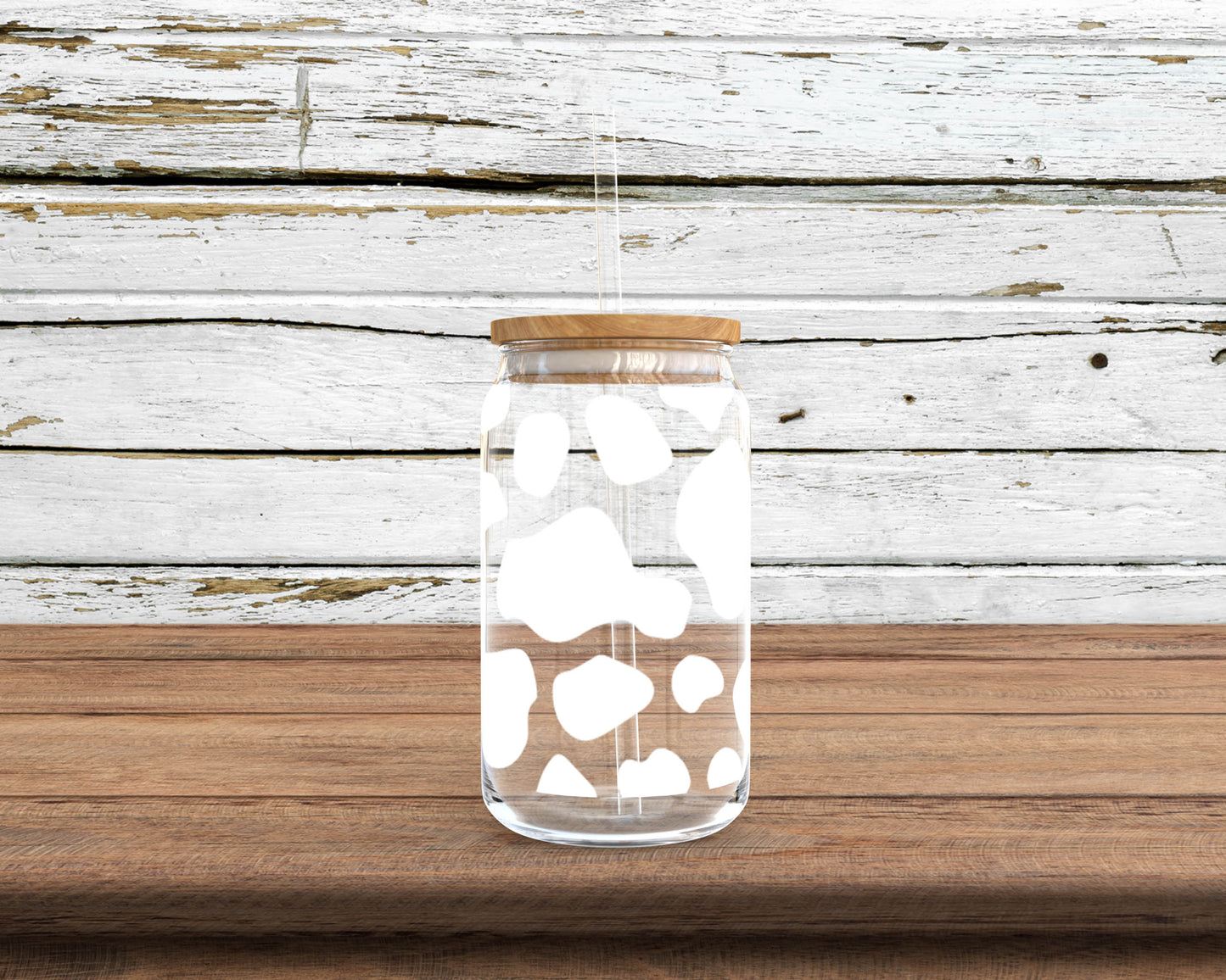 Cow Print Glass Can