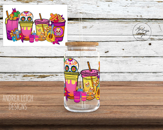 Day Of the Dead Sublimation Glass Can Wrap