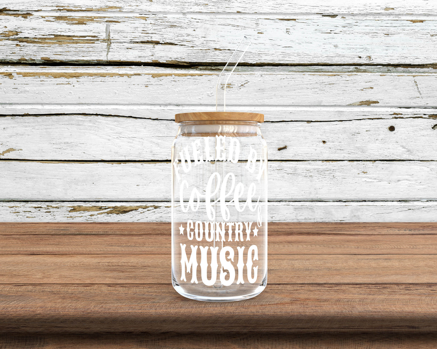 Fueled by Coffee & Country Music Glass Can