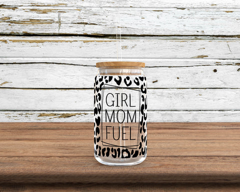 Girl Mom Fuel Leopard Print Glass Can