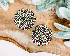 Red & Green Leopard Car Coasters