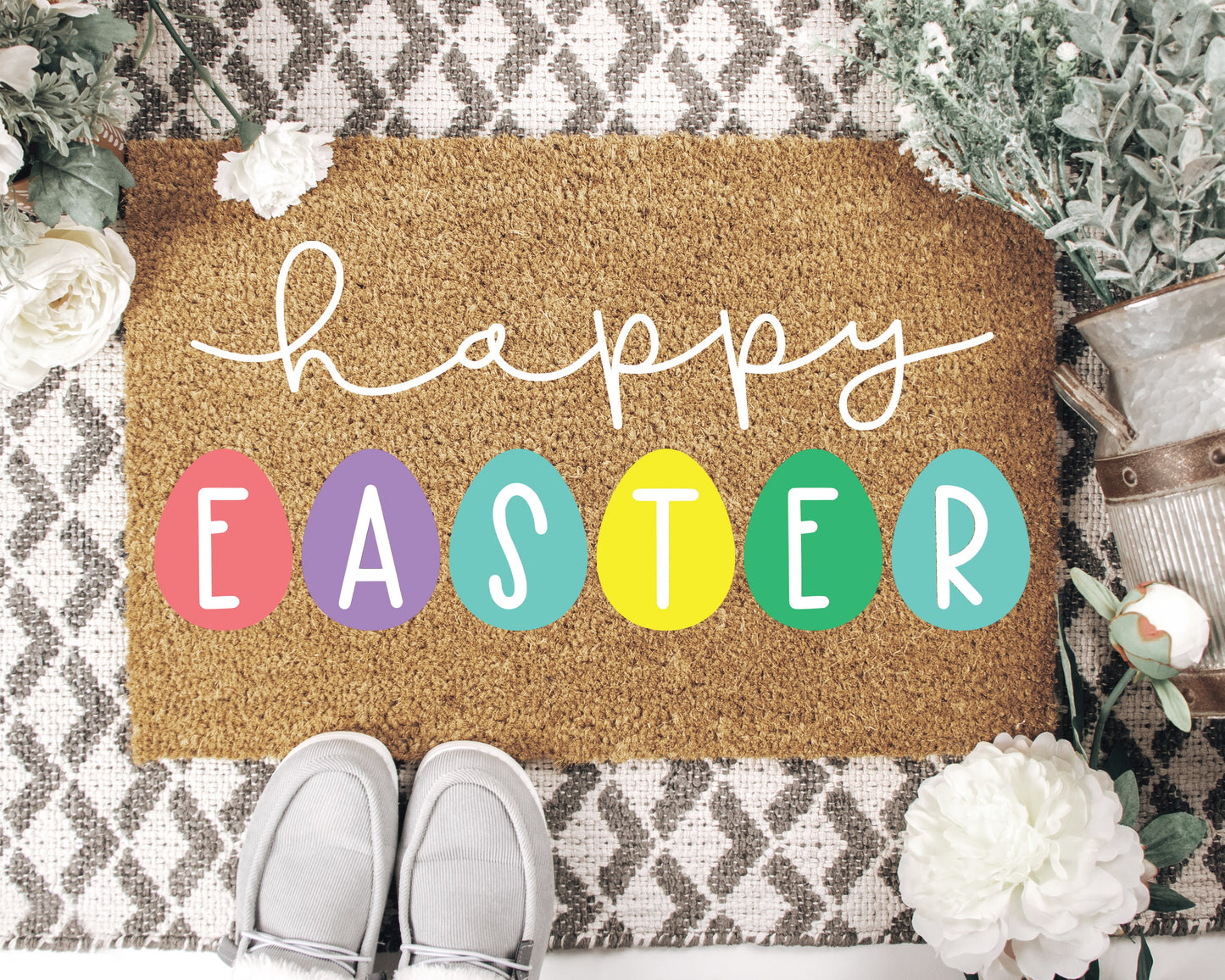 Happy Easter with Easter Eggs Doormat