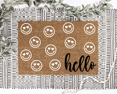 Retro Heart Smiley Faces Doormat
