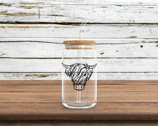 Highland Cow Glass Can