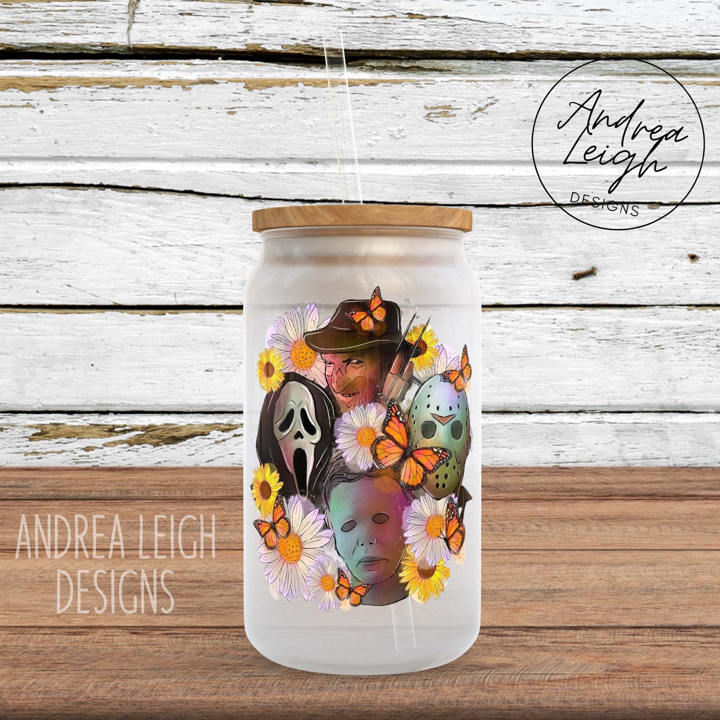 Horror Floral Sublimation Glass Can