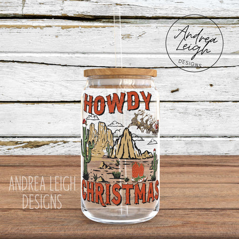 Howdy Christmas Sublimation Glass Can