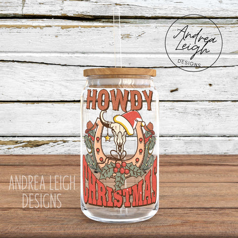 Howdy Christmas Sublimation Glass Can