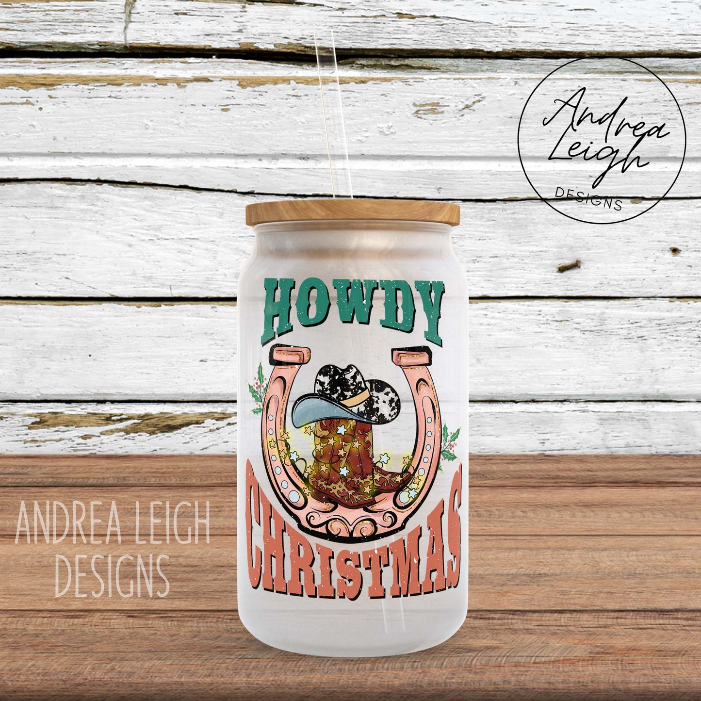 Howdy Christmas Sublimation Glass Can