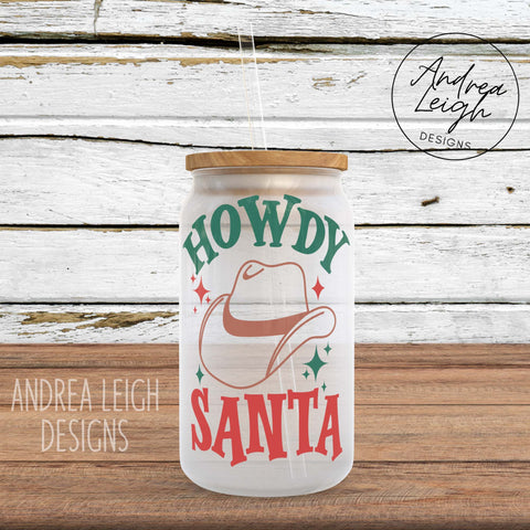 Howdy Santa Sublimation Glass Can