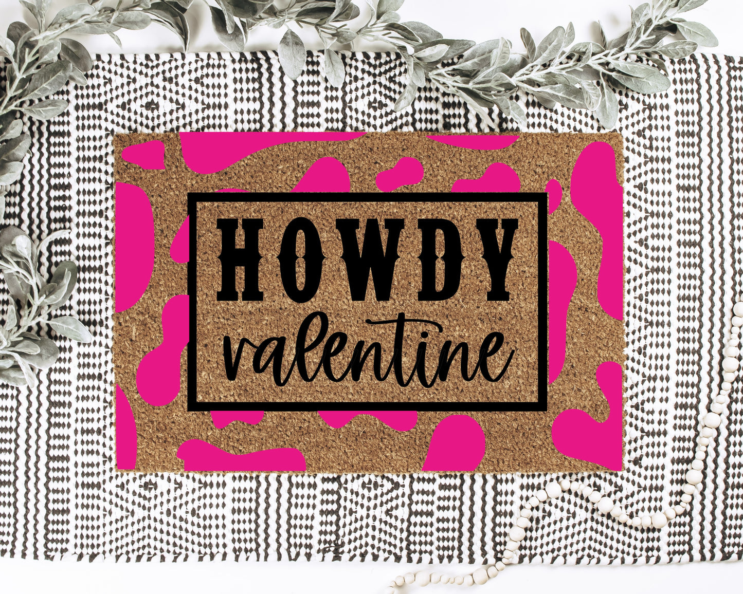 Howdy Valentine Cow Print Doormat