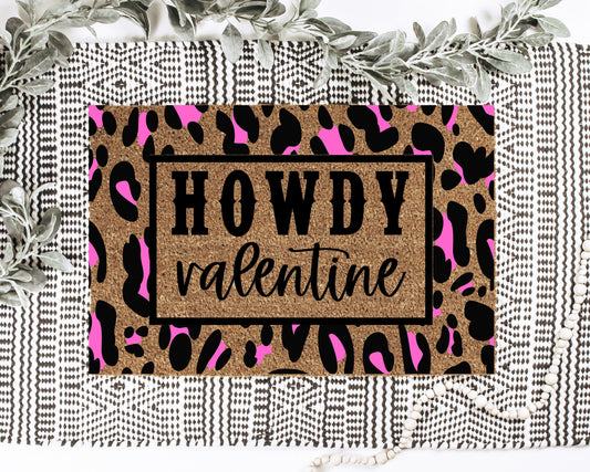 Howdy Valentine Pink Leopard Print Doormat