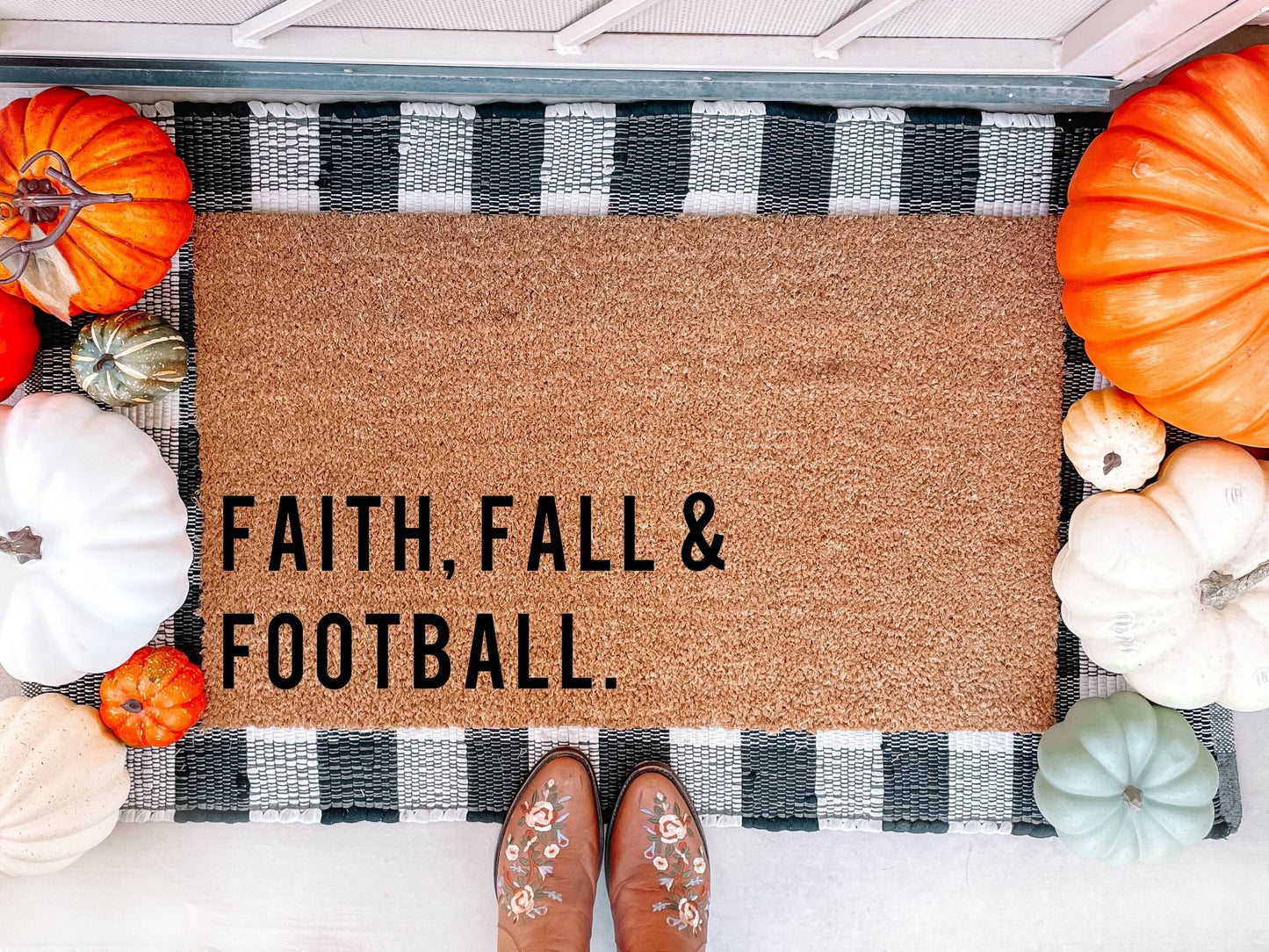 Faith Fall & Football Doormat