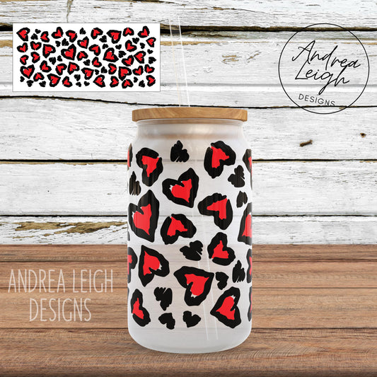 Leopard Red Hearts Sublimation Glass Can Wrap