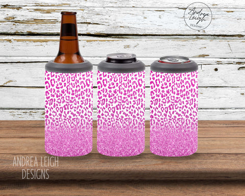 Leopard Pink Glitter 4 in 1 Can Cooler