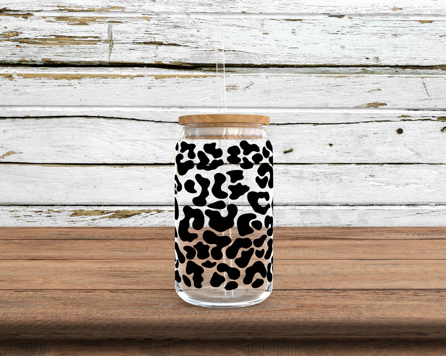 Leopard Print Glass Can