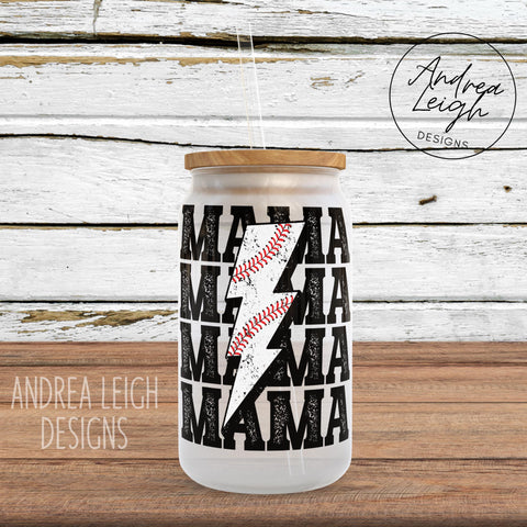 Mama Baseball Sublimation Glass Can