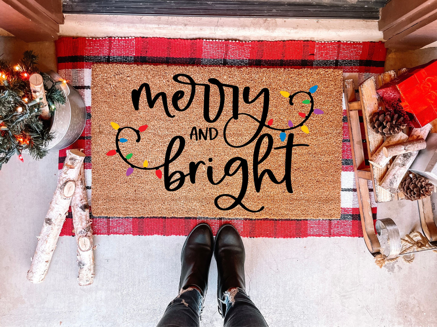 Merry & Bright Christmas Lights Doormat