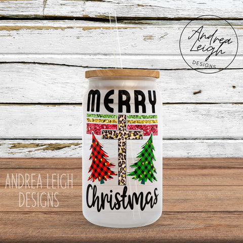 Christian Merry Christmas Sublimation Glass Can