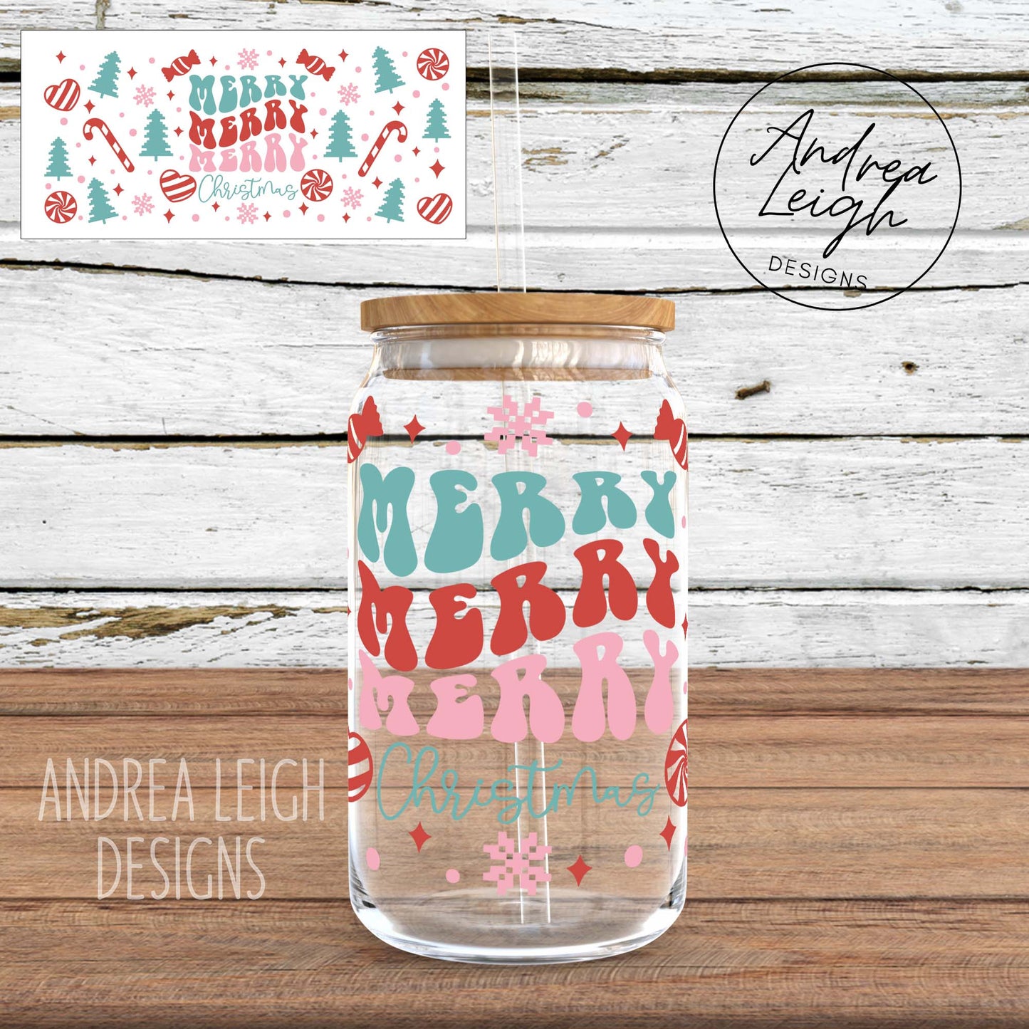 Retro Merry Christmas Sublimation Glass Can