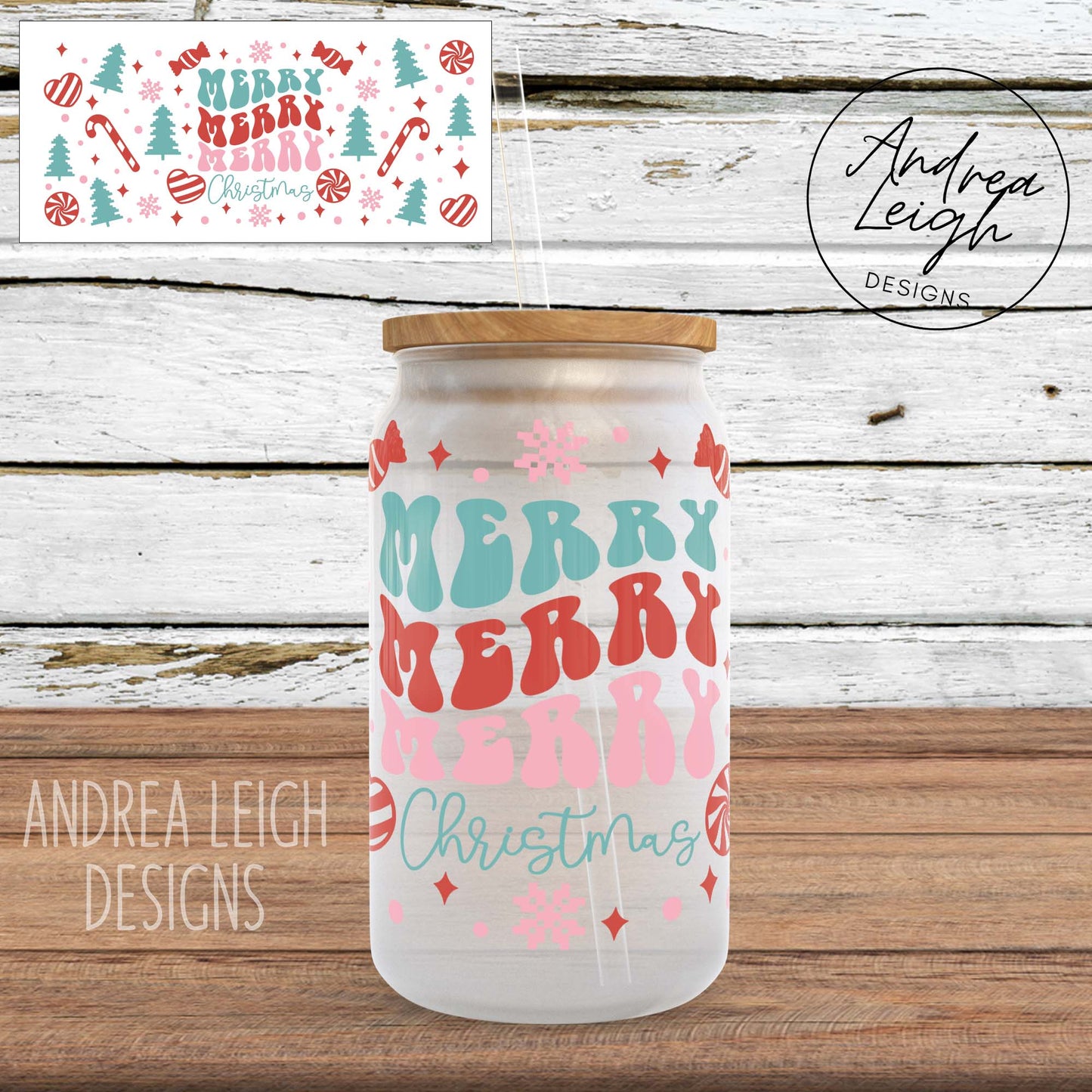 Retro Merry Christmas Sublimation Glass Can