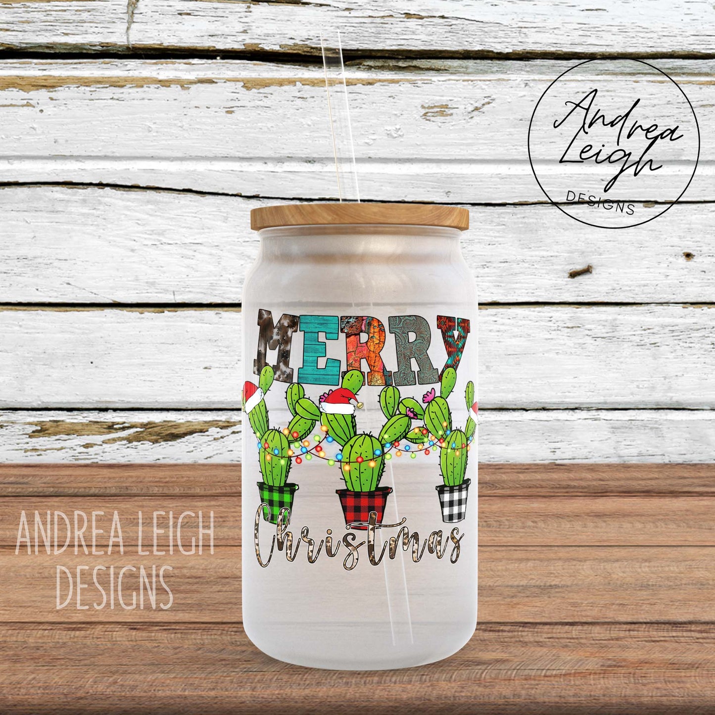Merry Christmas Cactus Sublimation Glass Can
