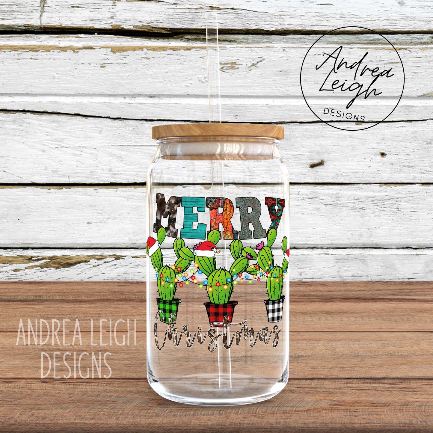 Merry Christmas Cactus Sublimation Glass Can