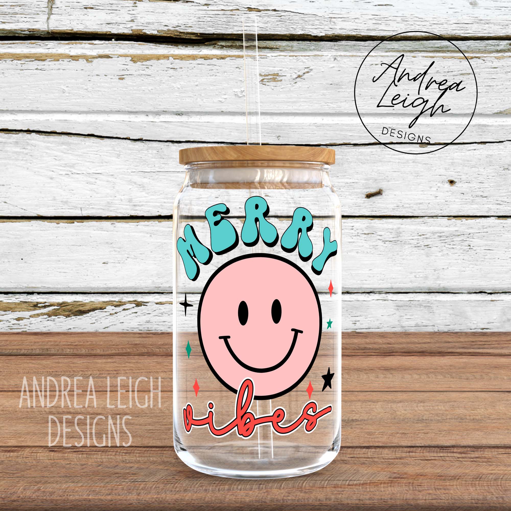 Merry Vibes Sublimation Glass Can