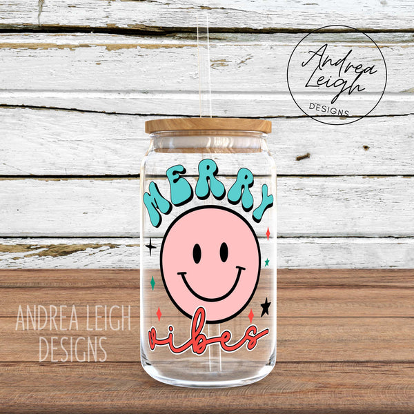 Merry Vibes Sublimation Glass Can