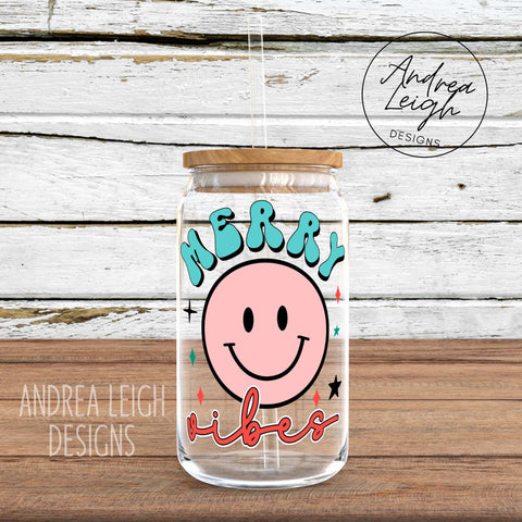 Merry Vibes Sublimation Glass Can