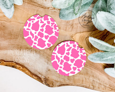 Pink Cow Print Car Coasters