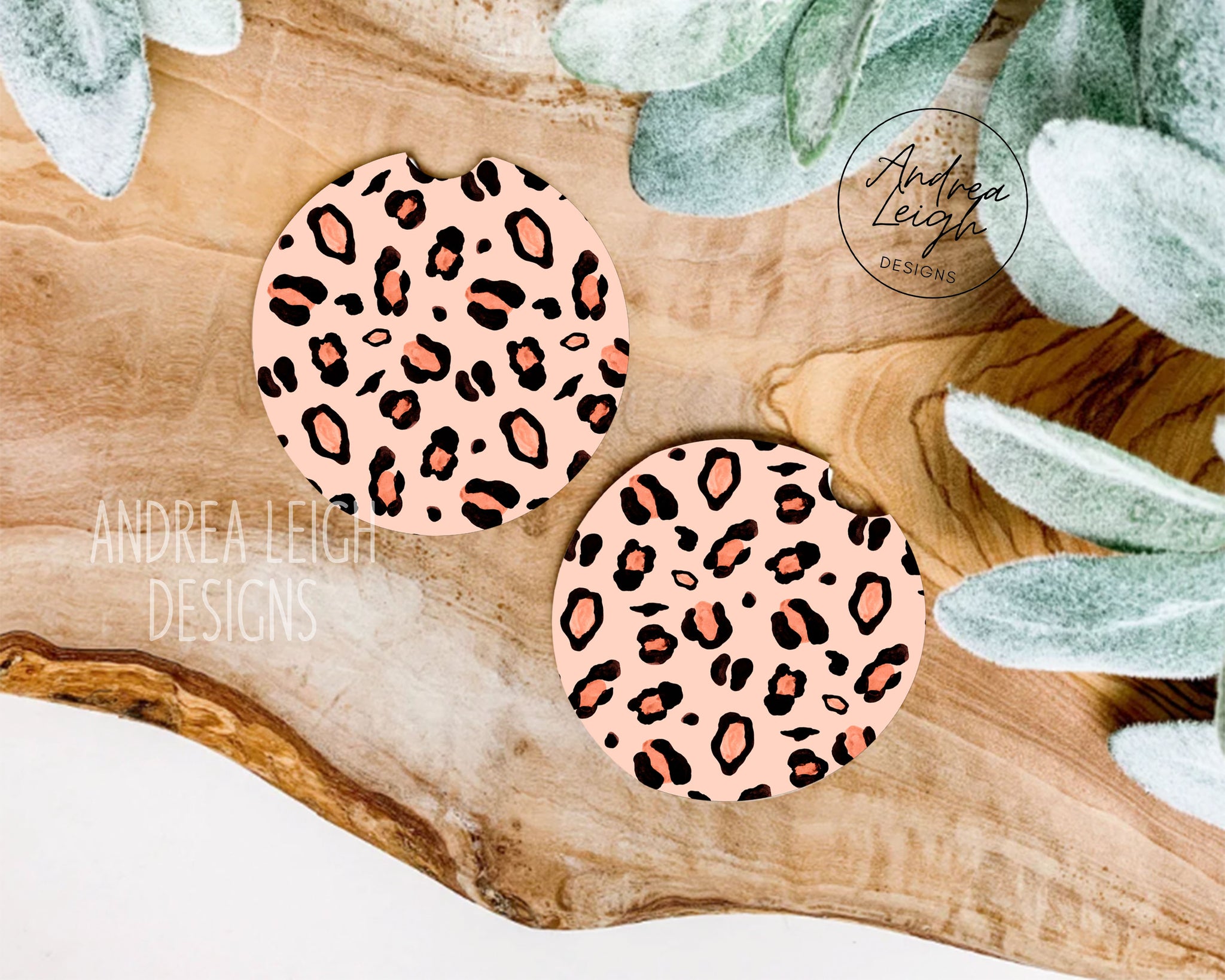 Pink Leopard Print Car Coasters